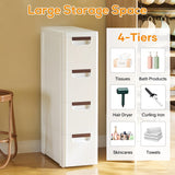 4 Drawers Slim Bathroom Storage Cabinet Dresser, Narrow Plastic Rolling Cart Organizer with Drawers, for Small Spaces, Kitchen, Laundry, Office, Bedroom, White YABORAS