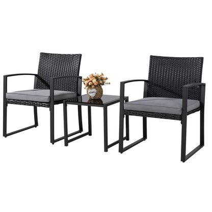 Shintenchi 3 Pieces Outdoor Patio Furniture Set, Modern Wicker Bistro Set, Conversation Rattan Chair of 2 with Coffee Table for Yard Porch Poolside Lawn(Grey Cushion) - WoodArtSupply