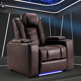 ANJ Power Home Theater Seating Recliner Chairs, PU Leather Recliner with Cup Holder, Electric Movie Theater Reclining Chairs with Adjustable Powered Headrest, LED Lights, Hidden Arm Storage (Brown) ANJ