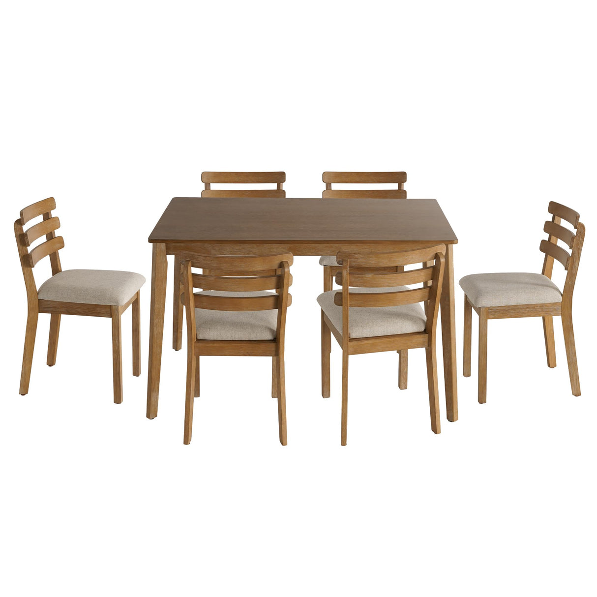 Modern Dining Table Set for 4, Wooden Farmhouse Dining Roon Table and Solid Wood Chairs, 7-Piece Dining Set for Home, Kitchen, Dining Room, 6 Upholstered Chairs, Solid Wood Legs SIMTONAL