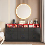 knoworld Black 9 Drawer Dressers for Bedroom, Modern Large Dresser with LED Light and Power Outlet, Wooden Long Dresser, Triple Dresser for Bedroom, Living Room, Entryway, Hallway knoworld