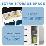 Lovinouse Large Dog Crate Furniture, 67" Wooden Dog Crates Kennel Furniture with Sliding Door, Storage Shelves and Drawers for Small, Medium and Large Dog, White+Black Tablet Lovinouse