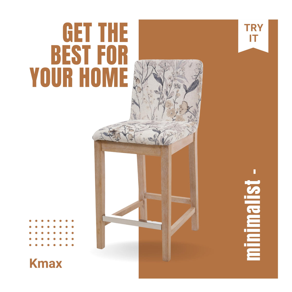 Kmax 26 Inch Bar Stools Set of 2, Farmhouse Upholstered Bar Stools with Back Support Rustic Wooden White Armless Barstools for Bar Club Pub - Linen, Floral Pattern Kmax