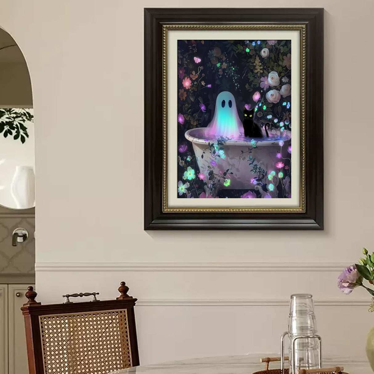 Gamteldot Ghost Diamond Art Kits for Adults Beginners,Halloween Diamond Art DIY 5D Round Full Drill Black Cat Diamond Painting with Full Tools,Diamond Dots Art Crafts for Home Wall Decor Gift-12x16in Gamteldot