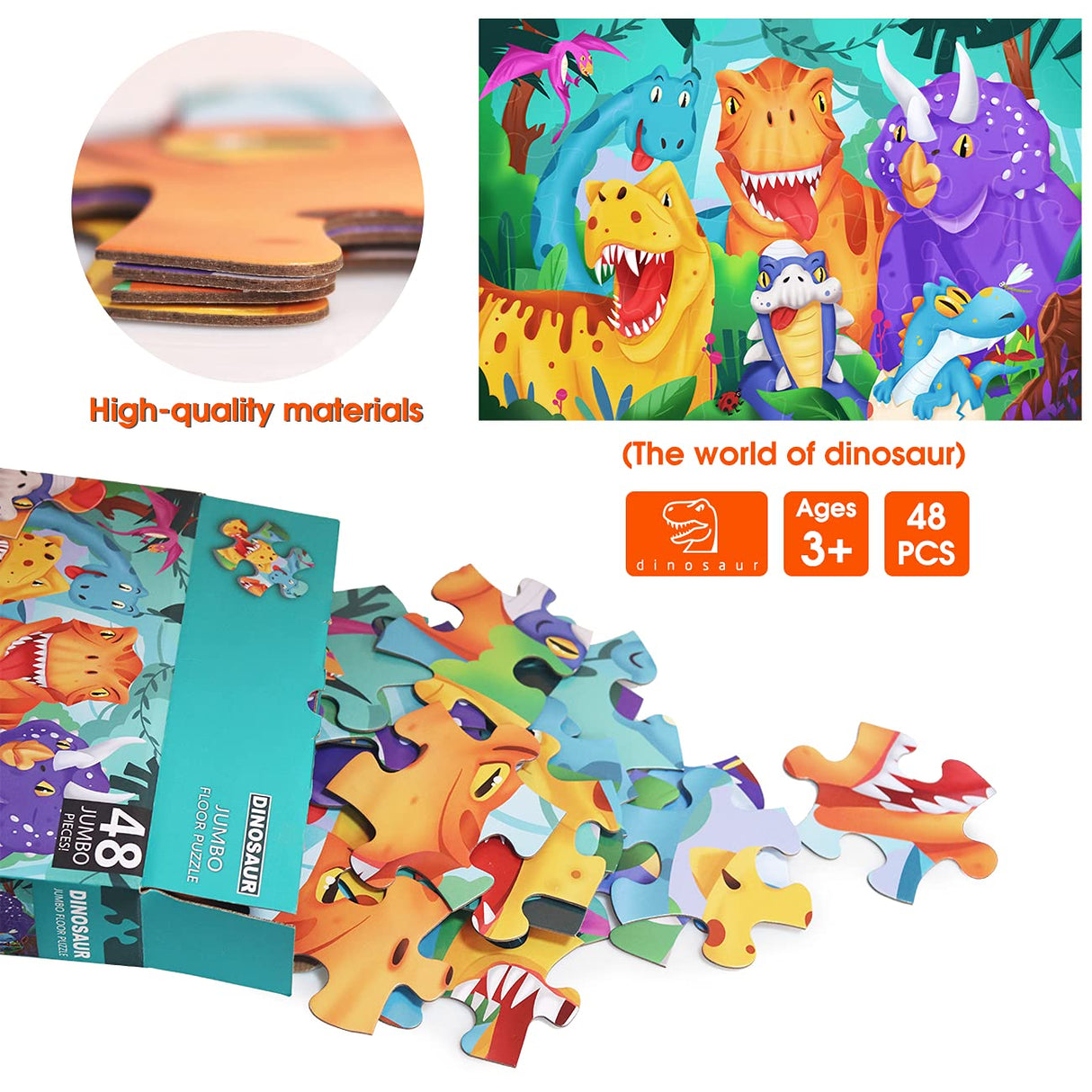 Jumbo Floor Puzzle for Kids Dinosaur Jigsaw Large Puzzles 48 Piece Ages 3-6 for Toddler Children Learning Preschool Educational Intellectual Development Toys 4-8 Years Old Easter Gift for Boy and Girl IFLOVE