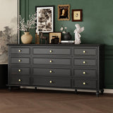ROMSHINE 12 Drawers Dresser for Bedroom, 63" Wide Chesst of Drawers with Wooden Legs, Traditional Closet Storage Dressers Organizer, Bedroom Dresser for Closet, Living Room, Hallway, Black ROMSHINE