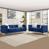 Homies Life 60" Chesterfield Sofa, Velvet Mid-Century Modern Upholstered Loveseat Sofa with 2 Throw Pillows and Acrylic Legs, Nailhead Button Tufted Vintage Couch for Living Room, Apartment, Blue Homies Life