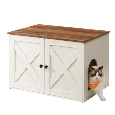 Feandrea Cat Litter Box Enclosure, Litter Box Furniture Hidden, Indoor Cat House, End Table, 27.6 x 19.7 x 19.7 Inches, Rustic White and Honey Brown UPCL022K02 Feandrea
