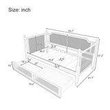 RuiSiSi Traditional Style Twin Size Rattan Daybed, Wood Daybed with 2 Drawers, Twin Daybed for Small Space Guestroom Bedroom, No Box Spring Needed, Antique Walnut RuiSiSi