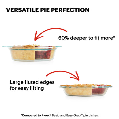 Pyrex Deep 2-Pack (9.5") Glass Baking Dish Set, Round Pie Glass Bakeware, Dishwasher, Microwave, Freezer & Pre-Heated Oven Safe