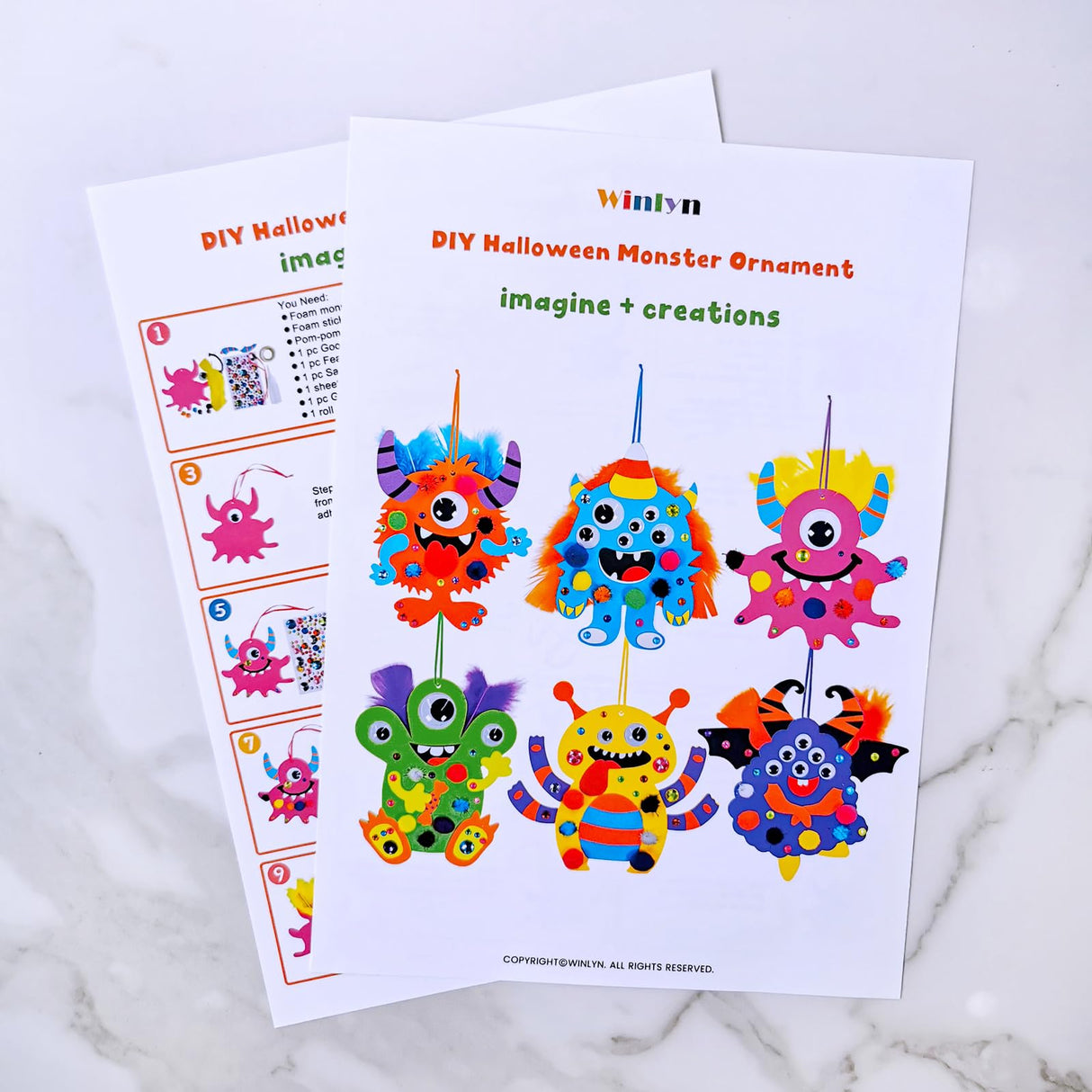 Winlyn 24 Sets Fall Kids Crafts DIY Monster Ornaments Decorations Art Sets Foam Monster Stickers Googly Eyes for Kids Autumn Halloween Classroom Party Activities Winlyn