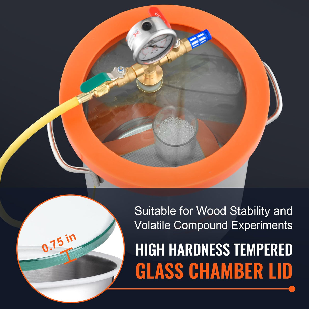 VEVOR 5 Gallon Vacuum Chamber, Upgraded Tempered Glass Lid Vacuum Degassing Chamber, 304 Stainless Steel Chamber, for Stabilizing Wood, Resin Degassing, Silicone Degassing and Plaster Degassing VEVOR