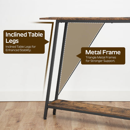 YATINEY 55" Narrow Console Table, Long Skinny Sofa Tables, Industrial Entryway Table, Behind Couch Table Skinny, 2-Layer Hallway Table for Entryway, Living Room, Foyer, Rustic Brown and Black CT14BR