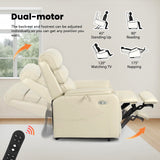 EONIX Dual Motor Lay Flat Power Lift Recliner Chair for Elderly, Breathable Leather Electric Lift Chairs for Adults, 400lbs Heavy Duty Power Recliner with Heat and Massage, SLRY003061, Cream White EONIX