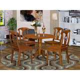 East West Furniture Dublin 5 Piece Set Includes a Round Dining Room Table with Dropleaf and 4 Wood Seat Chairs, 42x42 Inch, Saddle Brown East West Furniture