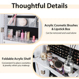 CHARMAID LED Strip Jewelry Armoire with 47.2" H Full Length Mirror, Lockable Jewelry Cabinet Organizer with 3-Color Lights, 3 Brush Boxes, 2 Drawers, Bottom Storage Shelf, Metal Frame (White) CHARMAID