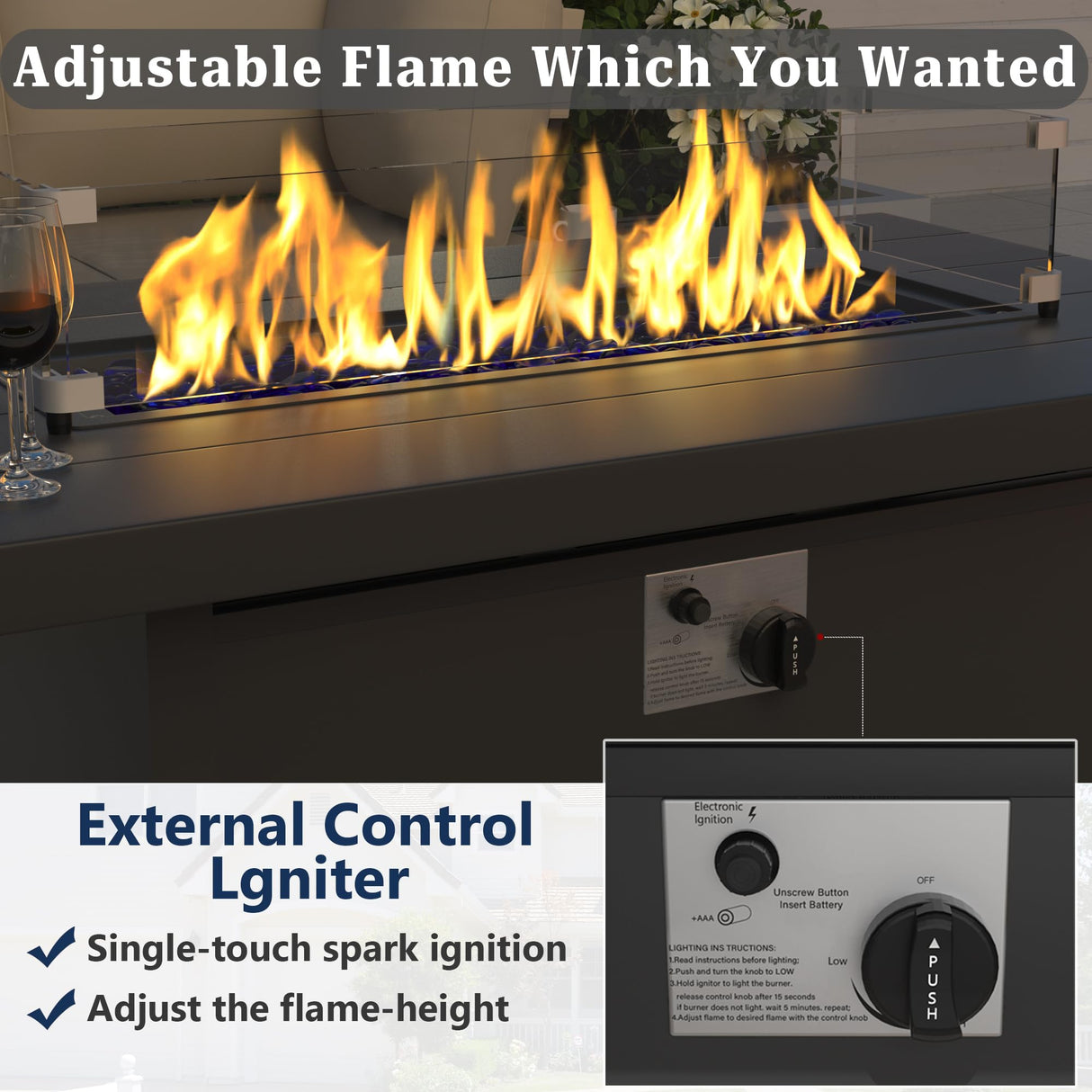 Kurapika Patio Furniture Set 10-Piece Aluminum Sectional Sofa with Armrest, Modern Outdoor Conversation Set w/55000 BTU Propane Fire Pit Table, Metal Corner Sofa with Ottoman, Sand Kurapika