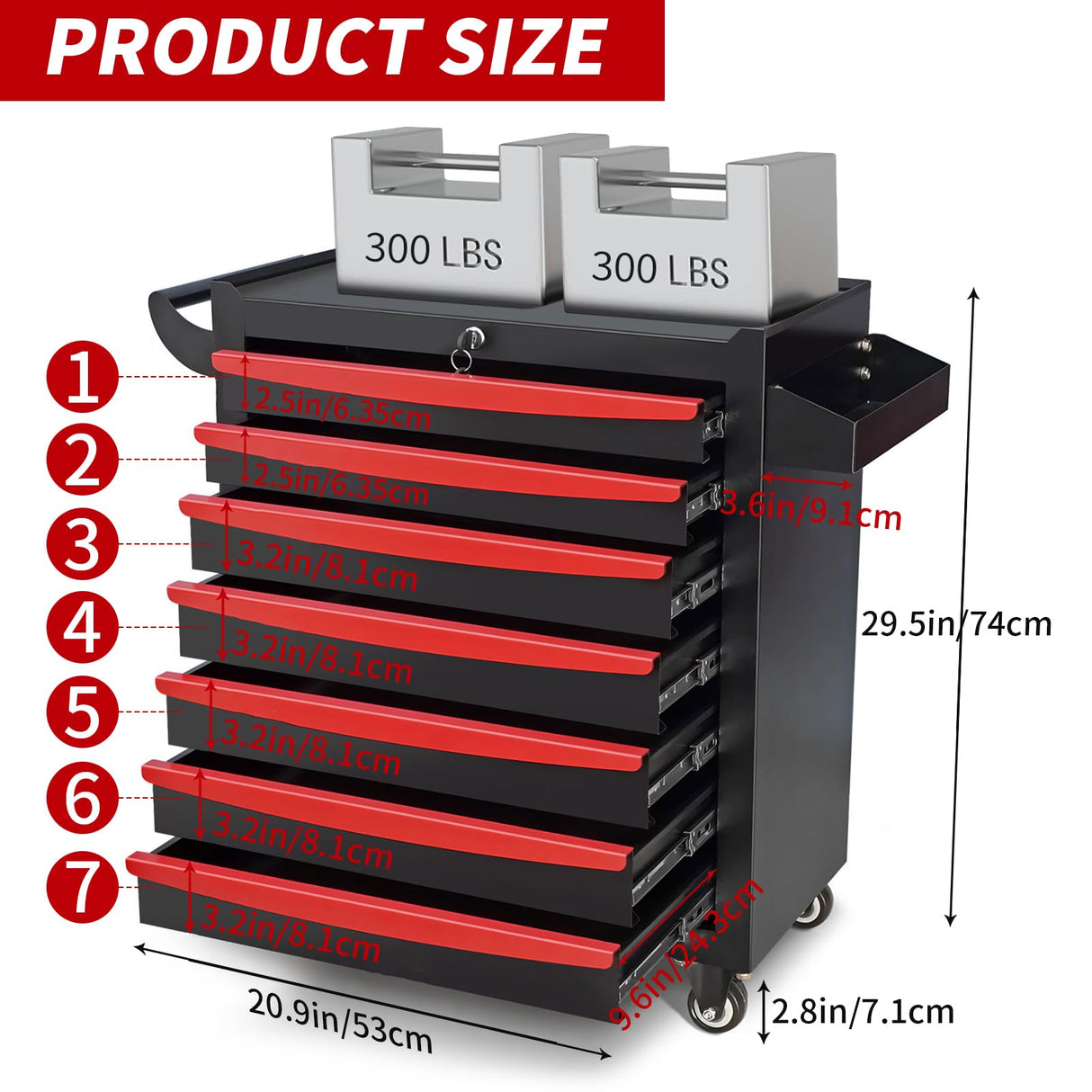 Barphygo 7-Drawer Rolling Tool Chest, Metal Tool Box with Wheels & Lock Garage Storage Cabinets Tool Cart Toolbox Organization Workbench for Workshop, Warehouse & Repair Shop Barphygo