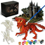 whatstem Kids Arts Crafts Set - Dragon Toys Painting Kit with 3 Dragons Figurines and 3D Jigsaw Puzzle Castle, Best Tween Paint Gift to Create Own Powerful Dragon whatstem