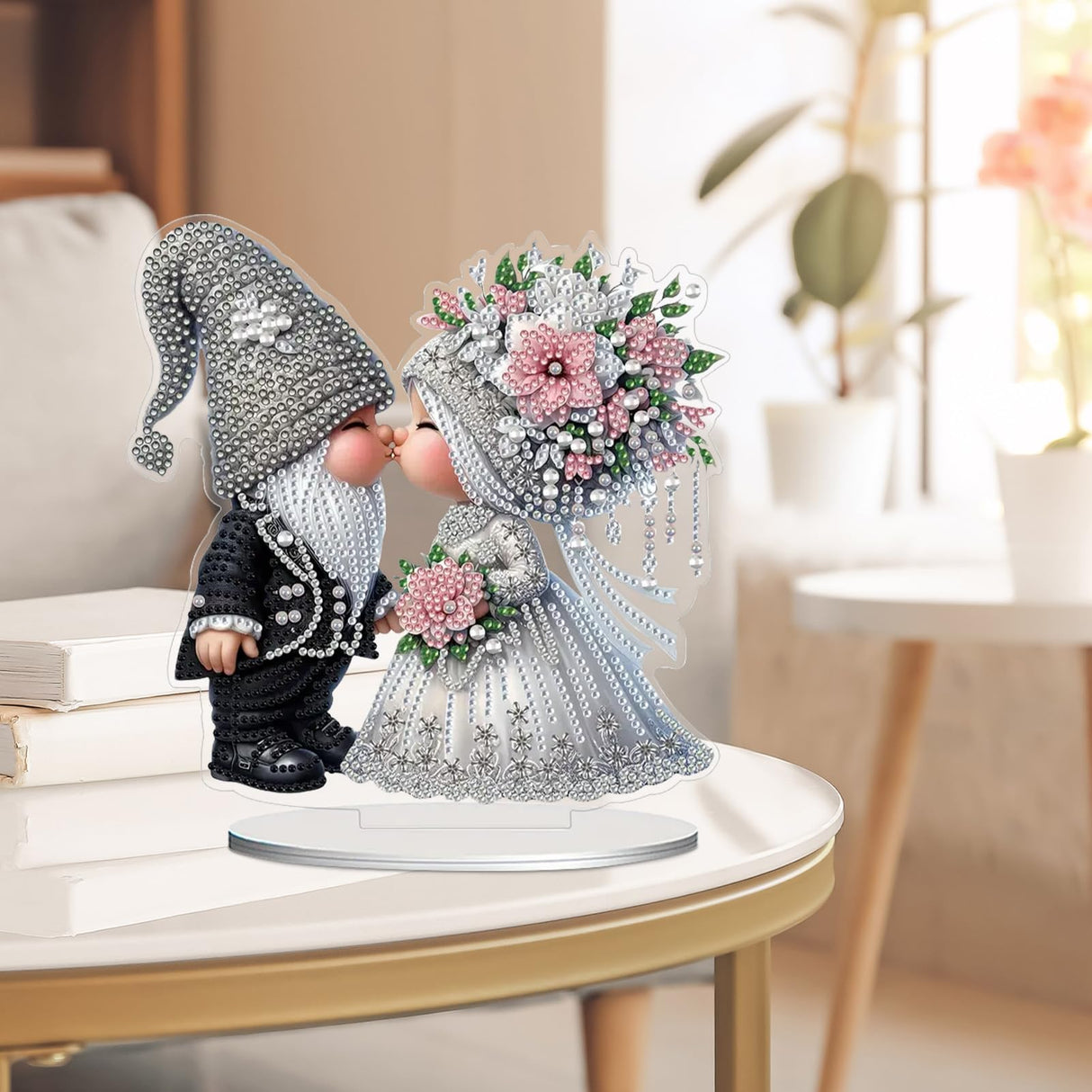 kaiwern Kiss Gnomes Home Decor 5D Diamond Art Kits, Wedding Diamond Art Kits for Adults with Couple Gnomes Elements, 5d Diamond Rhinestone Painting for Table Decor Ideal Wedding Gift kaiwern