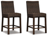 Signature Design by Ashley Paradise Trail Outdoor 27.5" Wicker Patio Barstool, 2 Count, Brown Signature Design by Ashley
