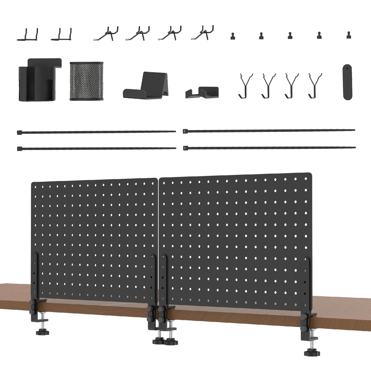 HUHOLE 32 x 12 inch Clamp On Desk Pegboard, Black Metal Desktop Organizer, Desk Accessories for Gaming & Office, Versatile Clamp-On Pegboard for Organization and Storage HUHOLE