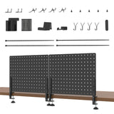 HUHOLE 32 x 12 inch Clamp On Desk Pegboard, Black Metal Desktop Organizer, Desk Accessories for Gaming & Office, Versatile Clamp-On Pegboard for Organization and Storage HUHOLE