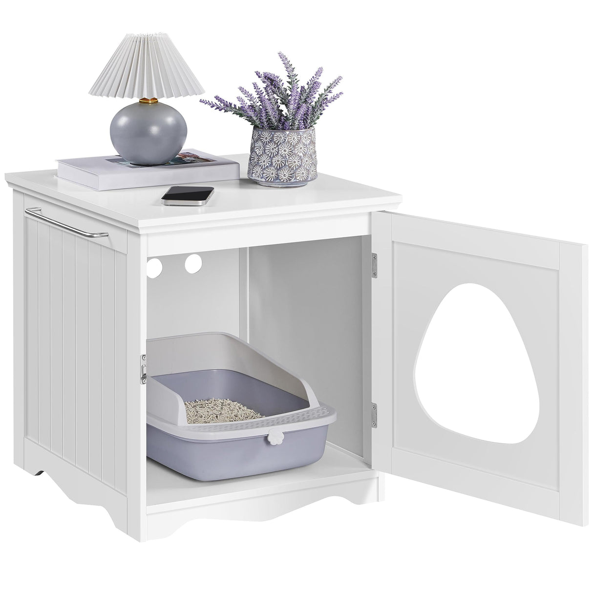 Yaheetech Cat Litter Box Enclosure, Litter Box Furniture Hidden with Towel Bar, Wooden Cat Washroom, Dog Proof Cat Litter Box Cabinet, Indoor Cat House, Side End Table, White Yaheetech