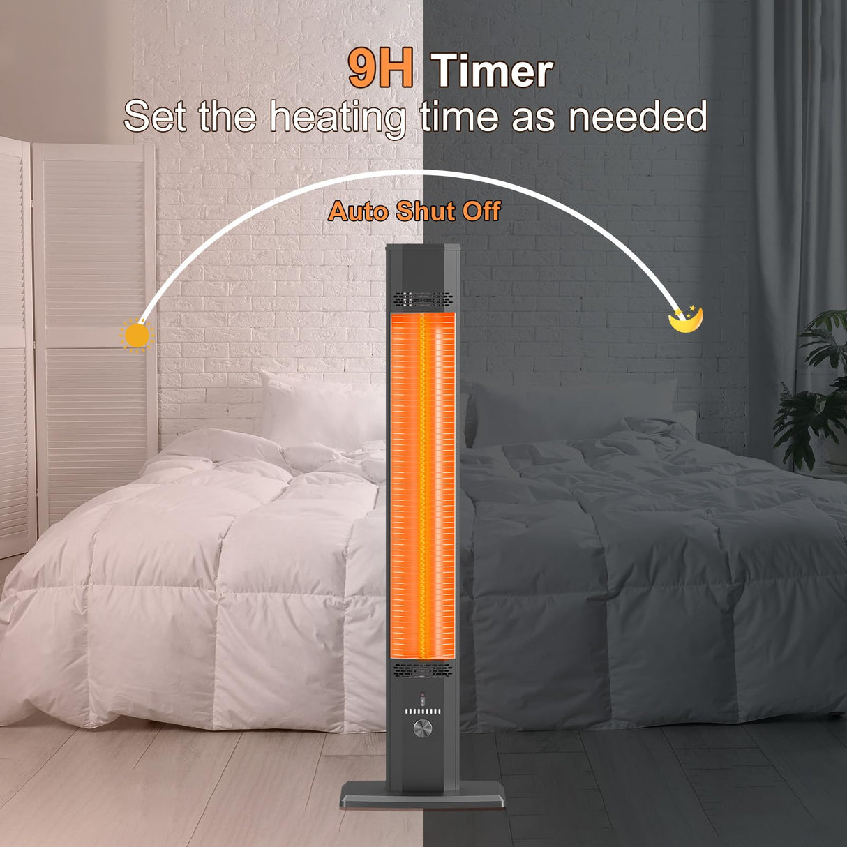 BIESQYA Outdoor Patio Heater with 9 Heat Levels,Space Heater for Garage Backyard Room Indoor,1500W Fast Electric Infrared Heater,9H Timers,Waterproof,Child Lock BIESQYA