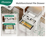 AODK 63" Computer Desk with Fabric File Cabinet and Drawer, Reversible Office Desk with Power Outlet and LED Light, Study Desk with Printer Stand, Keyboard Tray, Full Monitor Riser and PC Stand, White AODK