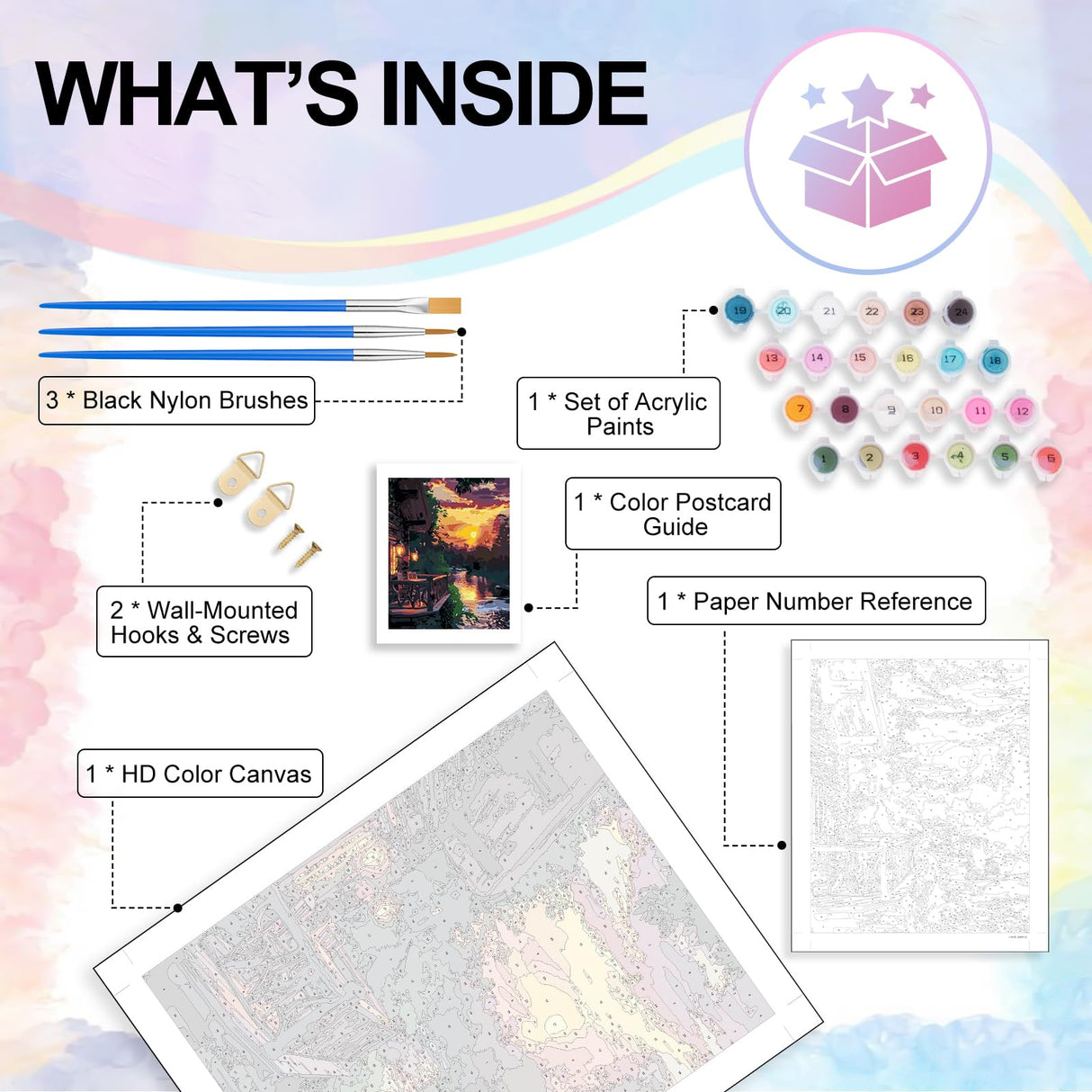 Paint by Numbers Kit for Adults - Sunset Cabin Adult Paint by Number Kits on Canvas Without Frame for Beginner, Stream Landscape Oil Painting by Numbers Kit for Gift Home Wall Decor 16x20 Inch Camocin