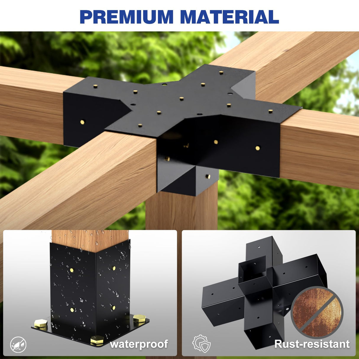 Grehitk Pergola Kit, Pergola Brackets 5-Way Right Angle Corner Bracket Woodworks DIY Post Base Kit, Wooden Beams for Gazebos, Patio Pergolas, Log Cabin Outdoor Pergola Hardware for 4x4 Lumber Grehitk
