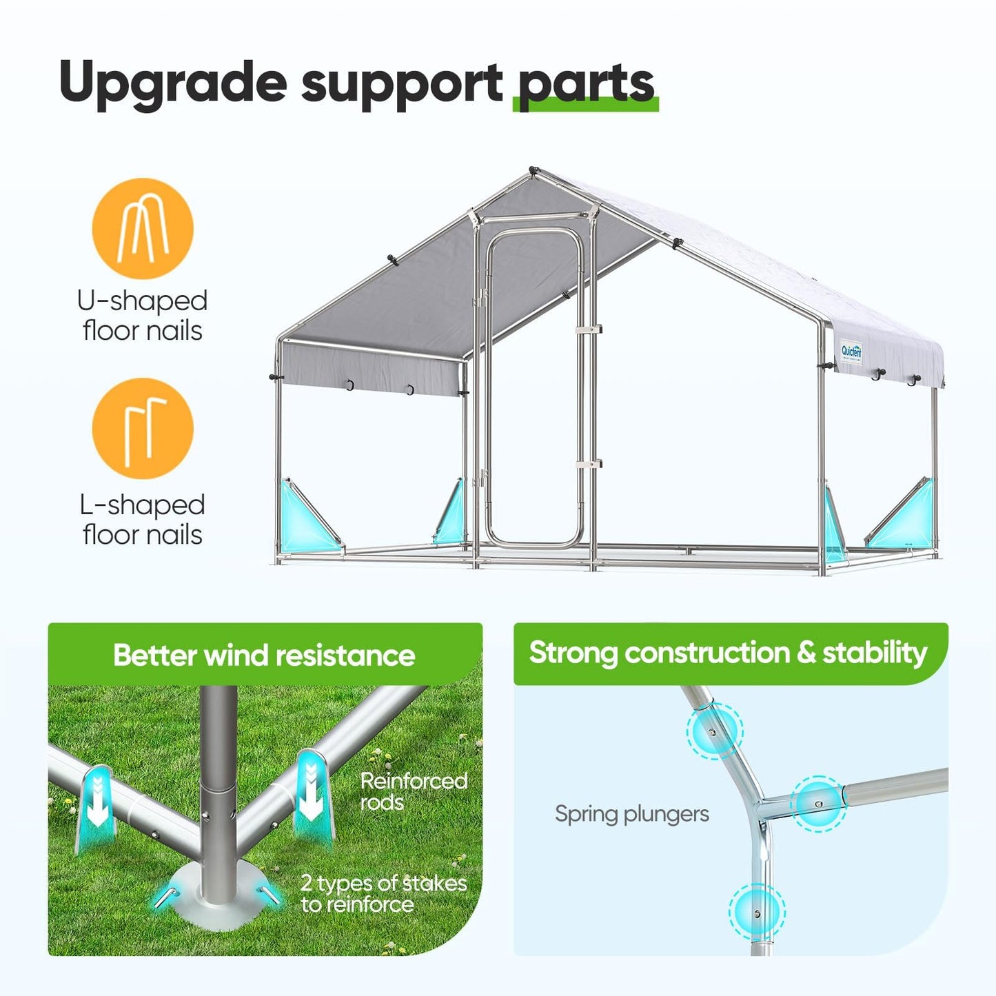 Quictent Large Metal Chicken Coop Run for 10+ Poultry with Galvanized Hardware Cloth and Waterproof Roof Cover, Outdoor Walk-in Cage Peak Hen House for Yard Farm, 6.6x9x6.6FT