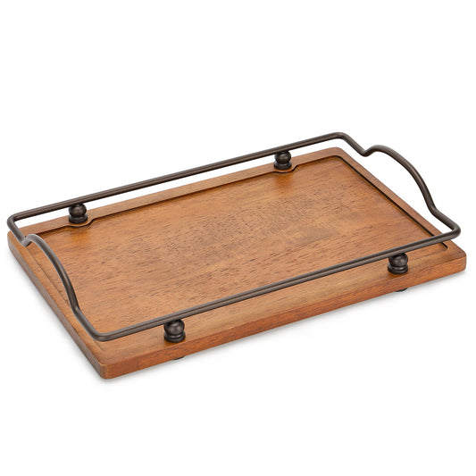 SUNNEKO Wood Serving Tray with Handles, Decorative Tray for Serving Food, Platter Tray for Breakfast, Lunch, Dinner, Appetizers, Ottoman, Living Room, Coffee Table Kitchen Party Patio BBQ, 16" Lx9 W