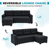 Lyngins L Shaped 3 Seat Sofa Bed with Storage, 86" Sleeper Sofa Couch with Pull Out Chaise Sectional Couch for Apartment, Bedroom, Living Room, Black Lyngins