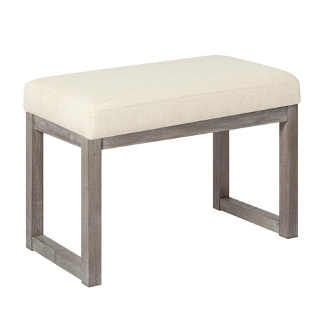 CangLong 27 Inch Wide Ottoman Bench, Rectangle Footstool with Linen Look Fabric and Wood Leg for Entryway, Bedroom & Living Room, Beige CangLong