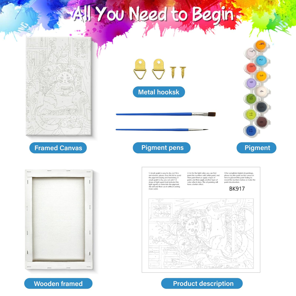 ZTOTZ Paint by Numbers Cat with Frame,Small Paint by Number Kits for Adults Cats,Black Cat Framed Paints- by -Number Kits Canvas 8x12inch for Home Wall Decor(Coffee Kitty) ZTOTZ