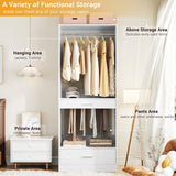 Homieasy Closet System Organizer of 3 sets, Wardrobe Closet with 6 Hanging Sections, 2 Pants Rack, 4 Hanging Rods, 2 Drawers, Freestanding Closet Organizer for Bedroom & Walk-in Closets, White Homieasy