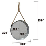 Stonebriar Rustic Round Galvanized Metal Mirror with Rope Hanging Loop ; Farmhouse Home Decor ; For Bathroom, Bedroom, and Living Room, 11.9", Grey Stonebriar