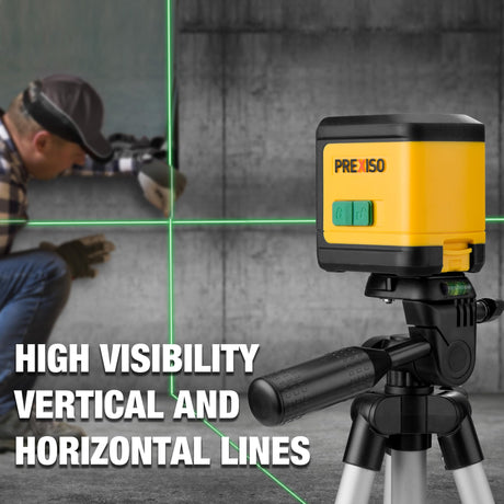 PREXISO Laser Level with Tripod, 100Ft Dual Modules Self Leveling Cross Line Laser Level, Green Line leveler Tool for Floor Tile, Home Renovation, Construction with 31-1/2in Tripod, 2 AA Batteries Prexiso