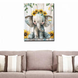 Aihonmin Baby Elephant DIY Paint by Numbers for Adults Beautiful Sunflowers DIY Oil Painting Acrylic Paint Art Vintage Style Painting Kit Canvas with Acrylic Paints Art 16x20 Inch(Frameless) Aihonmin