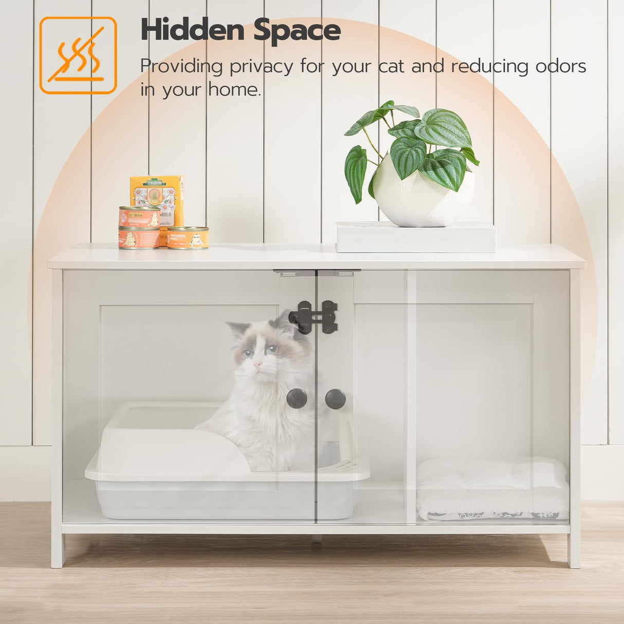 HOOBRO Litter Box Enclosure, Cat Litter Box Furniture with Removable Divider, Large Hidden Litter Box Furniture, Wooden Cat House, End Side Table, 31" L x 17.5" W x 18" H, White WT03MW01G2 HOOBRO