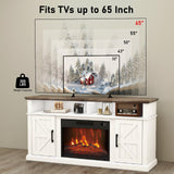 Luban Nese Fireplace TV Stand for TVs Up to 65" with 23" Electric Fireplace, Entertainment Center with Storage Cabinet and Open Shelves, Media Console with Barn Doors for Living Room (White) Luban Nese
