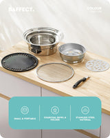 Baffect BBQ Charcoal Grill, 13.7 inch Non-stick Stainless Steel Korean Barbecue Grill, Portable Charcoal Stove for Outdoors Camping Picnic and Indoor Party Cooking Baffect