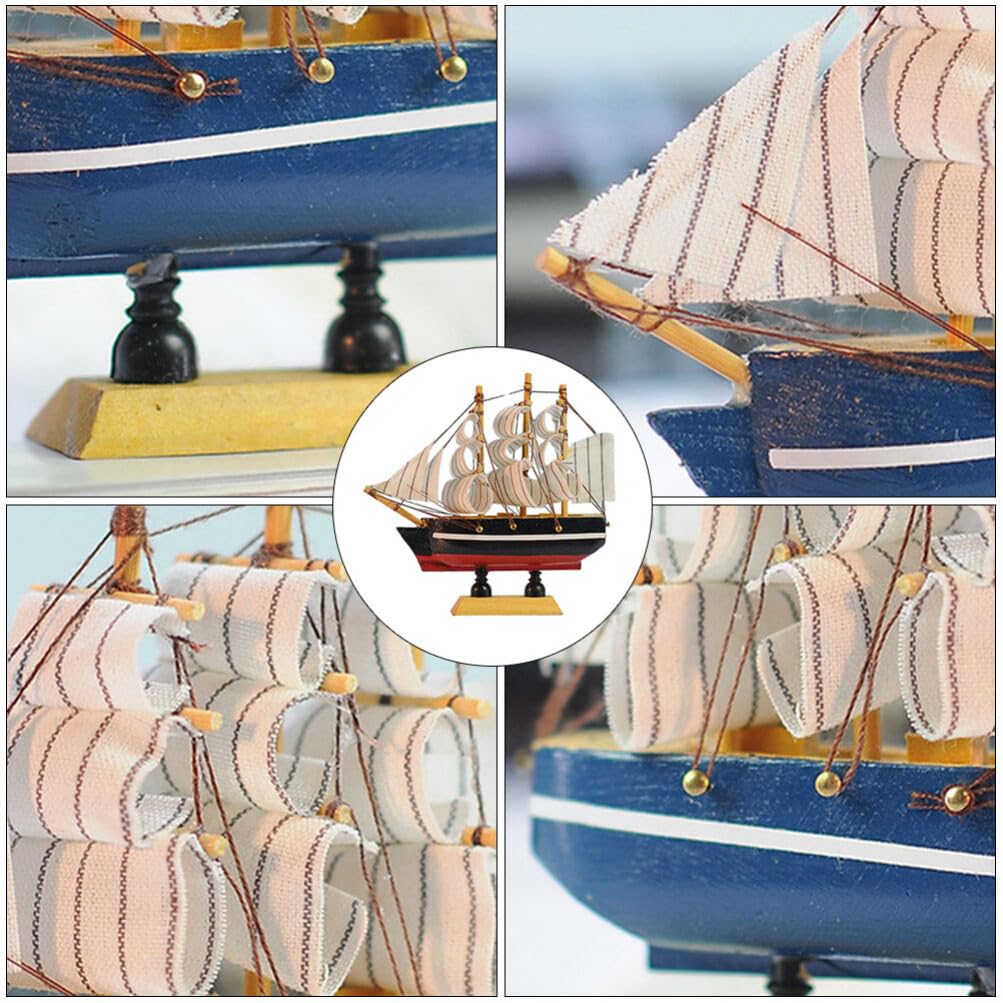 Wooden Sailboat Model Small Sailboat Ornament Retro Ship Decor Nautical Tabletop Boat Decoration Antique Boat for Home Office Ocean Theme Party (4.3 * 4.7in) Veemoon