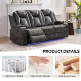Power Reclining Sofa Couch with Wireless Charger, 3 Seaters with Recliner with Reading Light, Leather Electric 3 Seat Sofa Sectional Set for Living Room, Home Theater Seating with LED Lights, Grey Comfort Stretch