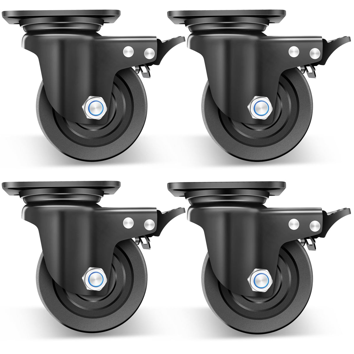 Nefish 4-Inch Heavy Duty Casters Set of 4, Industrial Grade Casters Wheels 7000 LBS, Low Gravity Plate Swivel Caster with Brake, Sturdy & Corrosion-Resistant Nylon Wheels for Industrial, Equipment Nefish