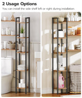 HOOBRO 8-Tier Over The Toilet Storage, Freestanding Bathroom Organizer Space Saver, Mass-Storage Side Storage Open Rack, for Bathroom, Living Room, Laundry, Rustic Brown and Black BF86TS01 HOOBRO