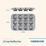 Farberware Nonstick Bakeware 12-Cup Muffin Tin / Nonstick 12-Cup Cupcake Tin - 12 Cup, Gray Farberware