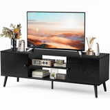 Sweetcrispy TV Stand for 55 60 inch TV, Modern Mid Century Entertainment Center with Storage, Media Console Table 2 Cabinet, Soft Hinge, Handle Door, Wooden Living Room, Office Furniture, Black Sweetcrispy